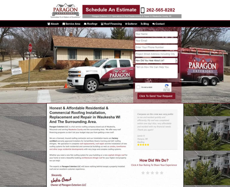 Paragon Exteriors LLC Roofing Contractor Website Case Study