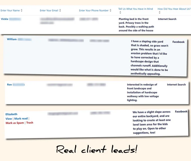 actual client landscaping leads